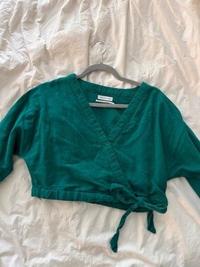 Urban Outfitters Teal Cropped Linen like Top